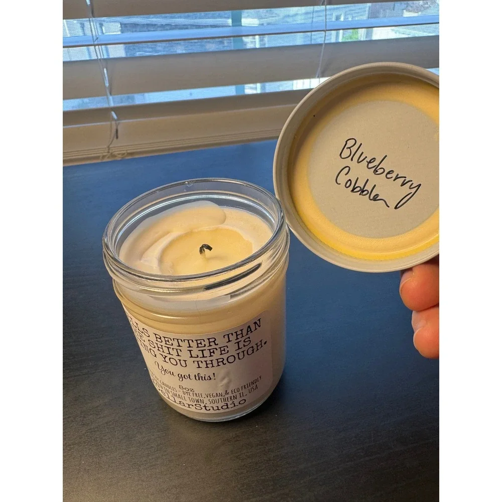 Soy Candle 8oz Cream Blueberry‎ Cobbler Snarky Funny Gift (used once)